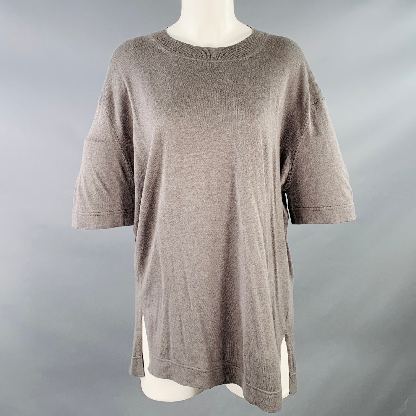 Jarbo Size 2 Grey Silk Cashmere Short Sleeve Casual Top